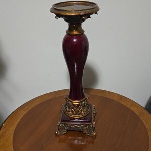 Elegant Burgundy and Gold Candle Holder
